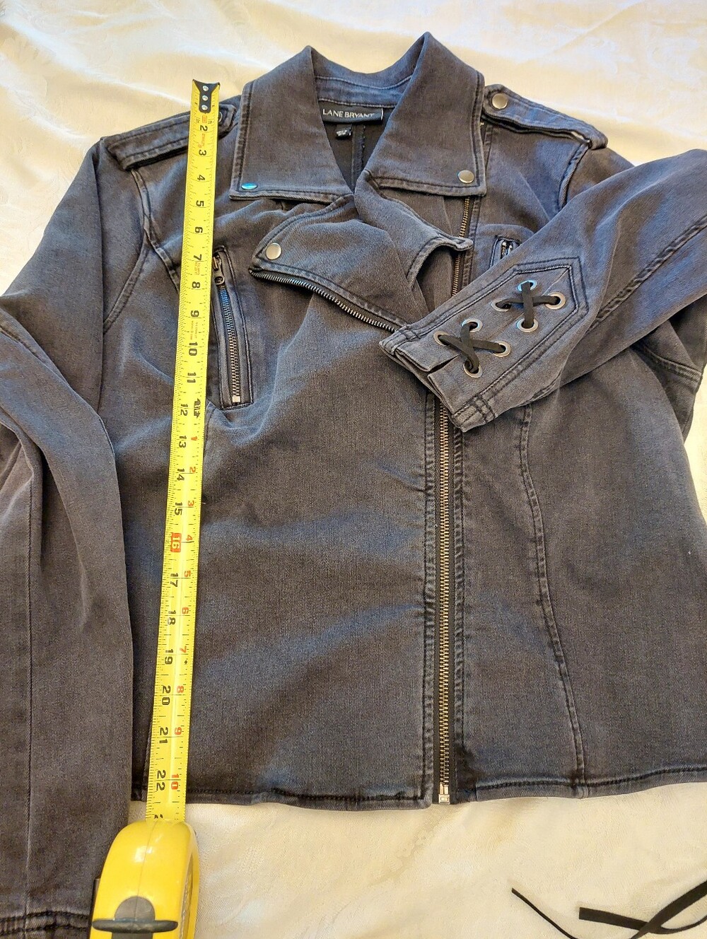 Lane Bryant Black Stretch Moto Corset Side Deniem Jean Jacket. Size 18 - Picture 14 of 14